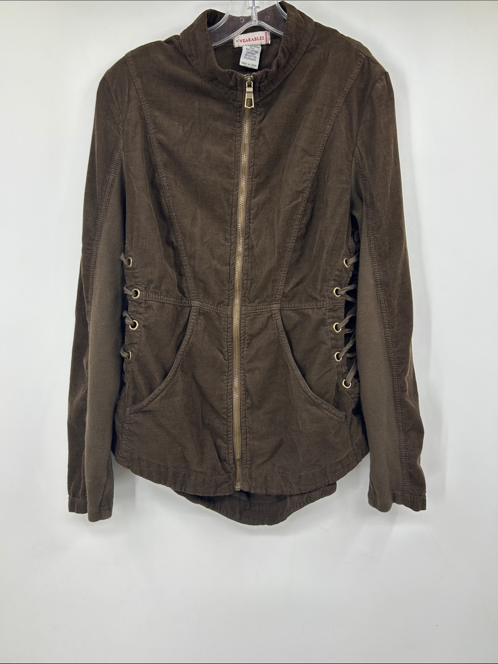 XCVI Wearables Corduroy Larisa Jacket Green Lace Up Side Ruched Back Small‎